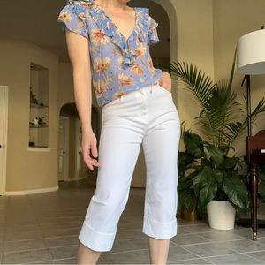 St. John Sport - White Cropped Cuffed Straight Leg Stretch Denim Capri Jeans